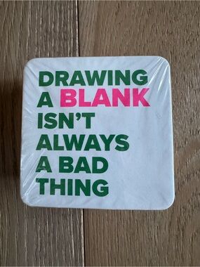 Mahjong 4” pulp board coasters. Quote White with Green & Pink Text